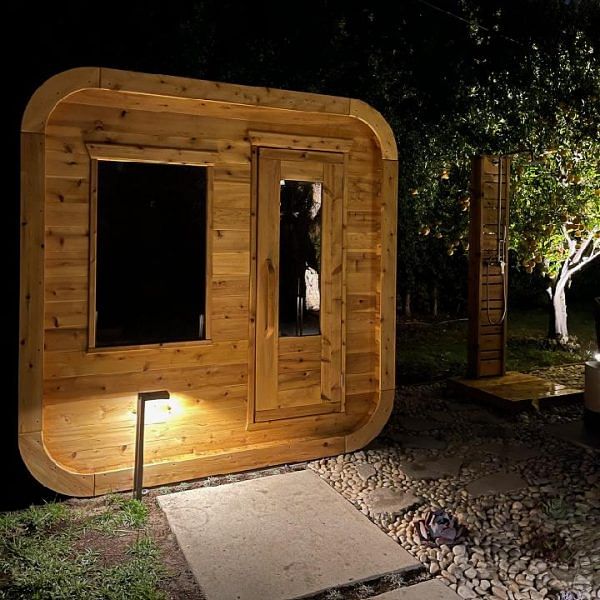 Dundalk CT Luna 4 Person Cube Sauna CTC22LU night backyard