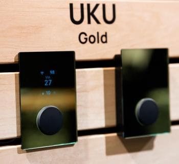 Alternative view of HUUM UKU Gold Sauna Heater Control with WiFi, Digital On/Off, Time,Temp, Gold