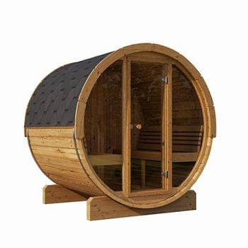 SaunaLife Model E7G 4 Person Barrel Sauna with Glass Front