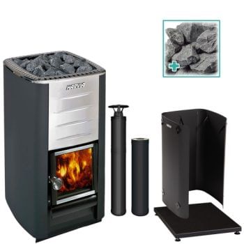 Harvia M3 Wood-Burning Stove Kit BK M3 Stove, Protective Bedding, Sheath, Chimney Kit, Stones