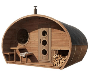 SaunaLife 8 Person Outdoor Barrel Sauna W/ Changing Room | G11