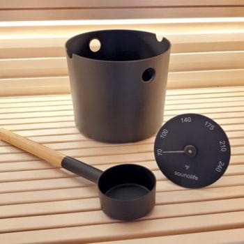 SaunaLife Accessory Package 6 Aluminum 1-Gallon Sauna Bucket Set with Wood Ladle and Thermometer