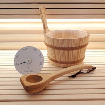 Alternative view of SaunaLife Accessory Package 4 Wooden 1-Gallon Sauna Bucket Set with Wood Ladle and Thermometer