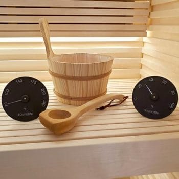 Alternative view of SaunaLife Accessory Package 3 Wooden 1-Gallon Sauna Bucket, Wood Ladle, Thermometer, Hygrometer,