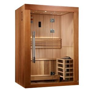 Golden Designs 2025 Updated "Sundsvall Edition" 2 Person Traditional Sauna - Canadian Red Cedar Interior and Pacific Premium Clear Cedar Exterior