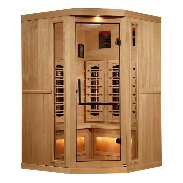 Golden Designs 3-Person Corner Full Spectrum FAR Infrared Sauna with Himalayan Salt Bar