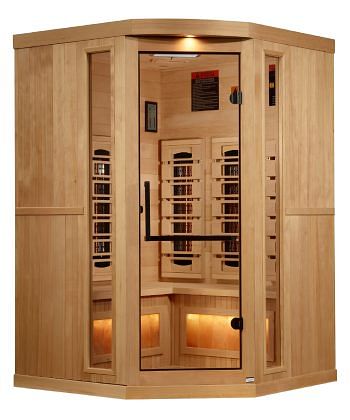 Golden Designs 3-Person Corner Full Spectrum FAR Infrared Sauna with Himalayan Salt Bar