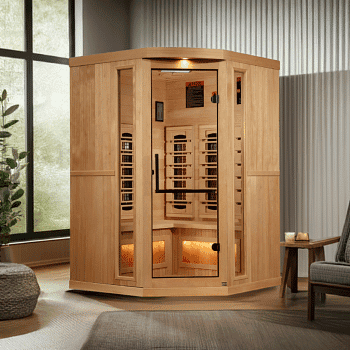 Golden Designs 3-Person Corner Full Spectrum FAR Infrared Sauna with Himalayan Salt Bar