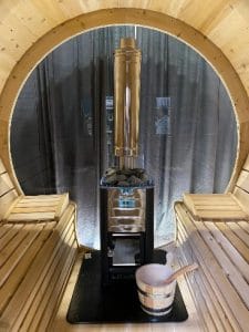 True North Glass End Barrel Outdoor Sauna 6' Interior Circle with heater