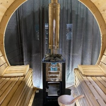 True North Glass End Barrel Outdoor Sauna 6' Interior Circle with heater