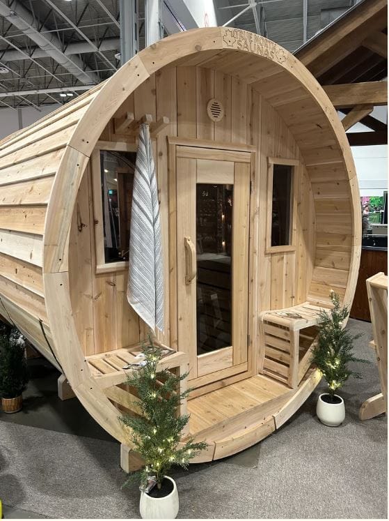 True North Panorama Barrel Outdoor Sauna Front door View