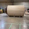 True North Panorama Barrel Outdoor Sauna in Warehouse